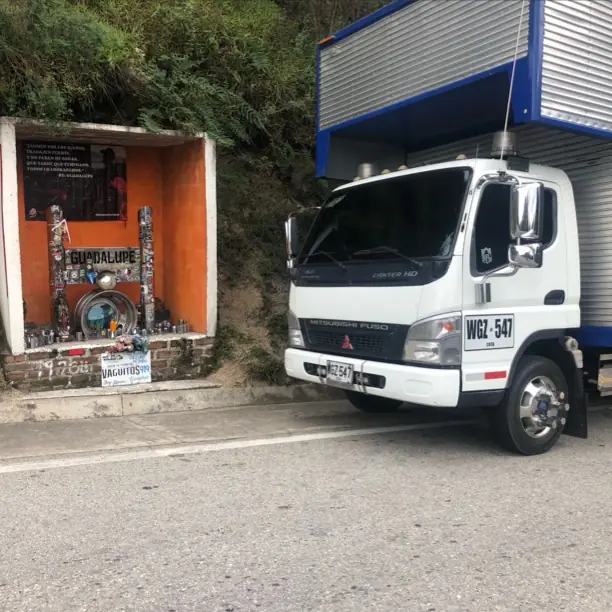 Camión Mitsubishi Fuso de mudanzas en carretera